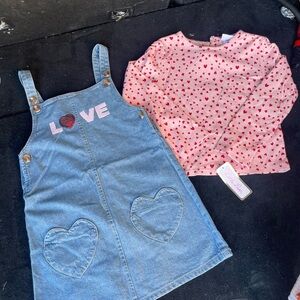 Denim Heart overall Dress and Pink Heart long sleeve Top Set size 6x NWT